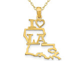 14K Yellow Gold Solid Louisiana State Charm Pendant Necklace with Chain